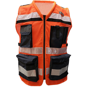 Chaleco reflectante de protección de seguridad vial para trabajadores públicos con múltiples bolsillos de malla transpirable 100% poliéster